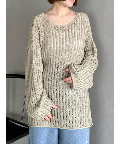 LEPSIM（レプシィム）の「5ゲージテープヤーン長袖プルオーバー　995370（Tシャツ/カットソー・レディース・ライトオリーブ/ブラック/ベージュ・FREE）」の11枚目の写真