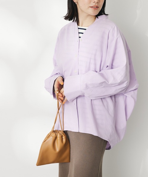 CRAFT STANDARD BOUTIQUE（クラフトスタンダードブティック）の「コクーンドルマンシャツチュニック（チュニック・レディース・ラベンダー/ネイビー/ホワイト・FREE）」の3枚目の写真