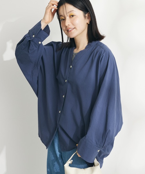CRAFT STANDARD BOUTIQUE（クラフトスタンダードブティック）の「コクーンドルマンシャツチュニック（チュニック・レディース・ラベンダー/ネイビー/ホワイト・FREE）」の2枚目の写真
