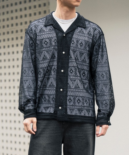 COLIN(コリン)の「COLIN:MONOTONE LACE SHIRTS / モノトーン レース シャツ(シャツ/ブラウス・メンズ・ブラック・M/L)」の1枚目の写真