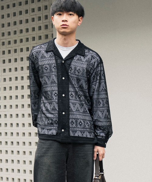 COLIN(コリン)の「COLIN:MONOTONE LACE SHIRTS / モノトーン レース シャツ(シャツ/ブラウス・メンズ・ブラック・M/L)」の2枚目の写真