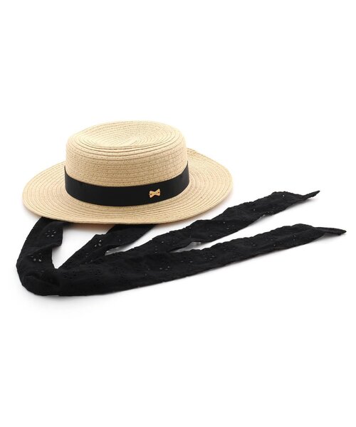 apres les cours（アプレレクール）の「リボン付きカンカン帽_UVカット（ハット・キッズ・ブラック/ベージュ・54/52/50/48）」の2枚目の写真