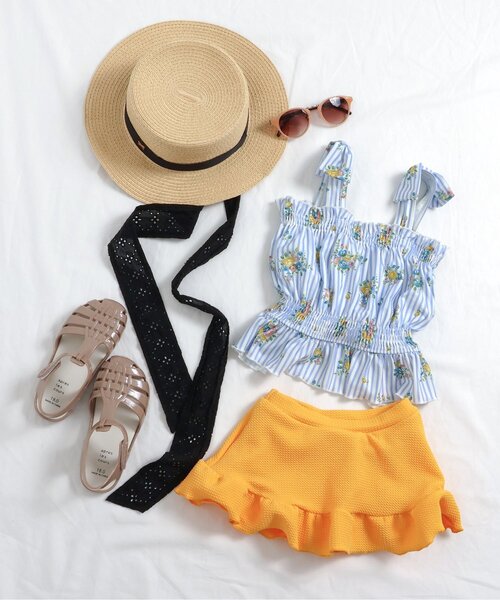 apres les cours（アプレレクール）の「リボン付きカンカン帽_UVカット（ハット・キッズ・ブラック/ベージュ・54/52/50/48）」の4枚目の写真