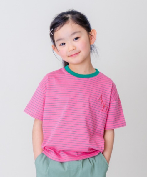 and D. petit main(アンドディープティマイン)の「【リンク】オーバーサイズボーダー半袖T(Tシャツ/カットソー・キッズ・ピンク系その他/ネイビー/ブルー・90cm/100cm/110cm/130cm/120cm)」の3枚目の写真