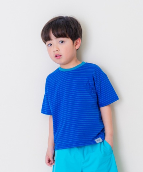 and D. petit main(アンドディープティマイン)の「【リンク】オーバーサイズボーダー半袖T(Tシャツ/カットソー・キッズ・ピンク系その他/ネイビー/ブルー・90cm/100cm/110cm/130cm/120cm)」の2枚目の写真