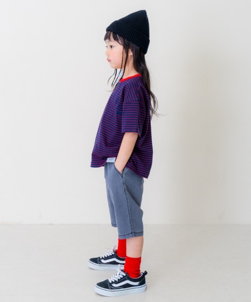 and D. petit main(アンドディープティマイン)の「【リンク】オーバーサイズボーダー半袖T(Tシャツ/カットソー・キッズ・ピンク系その他/ネイビー/ブルー・90cm/100cm/110cm/130cm/120cm)」の5枚目の写真