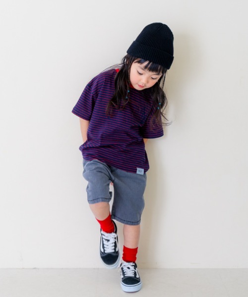 and D. petit main(アンドディープティマイン)の「【リンク】オーバーサイズボーダー半袖T(Tシャツ/カットソー・キッズ・ピンク系その他/ネイビー/ブルー・90cm/100cm/110cm/130cm/120cm)」の4枚目の写真