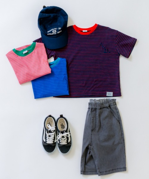 and D. petit main(アンドディープティマイン)の「【リンク】オーバーサイズボーダー半袖T(Tシャツ/カットソー・キッズ・ピンク系その他/ネイビー/ブルー・90cm/100cm/110cm/130cm/120cm)」の19枚目の写真