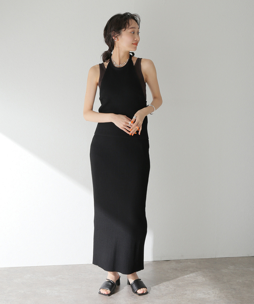 ニット レディース プレーティングリブビスチェ