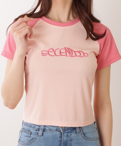 Lace Ladies(レースレディース)の「バイカラー ラグラン スリーブ コンパクト トップス(Tシャツ/カットソー・レディース・ピンク/グレー・S/XL/M)」の2枚目の写真