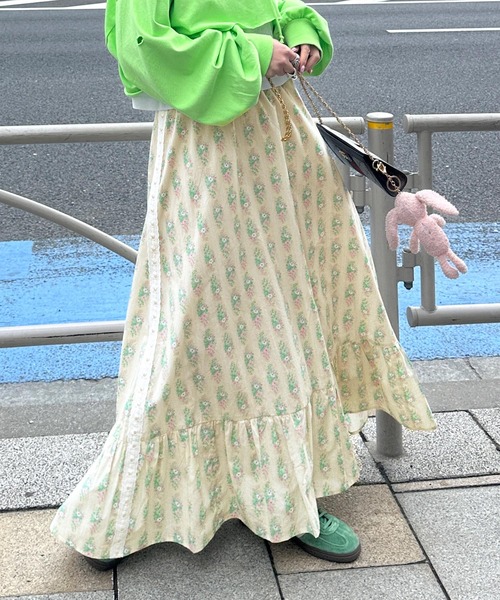 Alley by w closet（アリーバイダブルクローゼット）の「【Alley】リボンレースロングスカート（スカート・レディース・ベージュ/ピンク・FREE）」の2枚目の写真