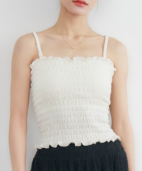 RETRO GIRL（レトロガール）の「カップ付シャーリングキャミ（キャミソール・レディース・ブラック/ナチュラル/イエロー/ブルー・FREE）」の2枚目の写真