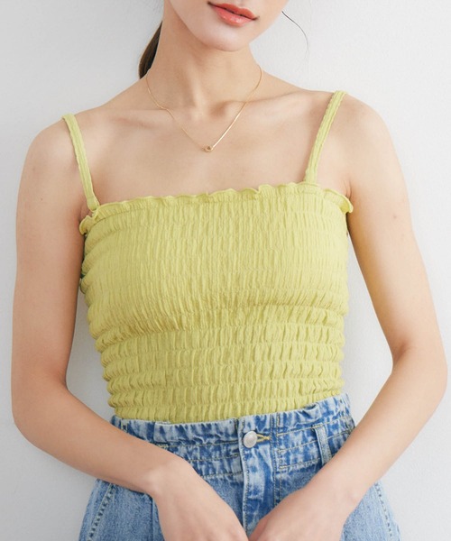 RETRO GIRL（レトロガール）の「カップ付シャーリングキャミ（キャミソール・レディース・ブラック/ナチュラル/イエロー/ブルー・FREE）」の4枚目の写真