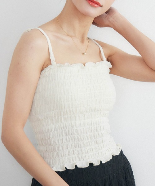 RETRO GIRL（レトロガール）の「カップ付シャーリングキャミ（キャミソール・レディース・ブラック/ナチュラル/イエロー/ブルー・FREE）」の6枚目の写真