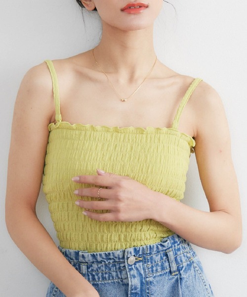 RETRO GIRL（レトロガール）の「カップ付シャーリングキャミ（キャミソール・レディース・ブラック/ナチュラル/イエロー/ブルー・FREE）」の5枚目の写真