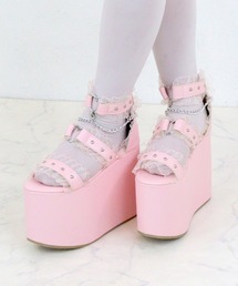 LOVE HUNTER / フリルチョーカーベルト チェーン付き 厚底ボリュームサンダル 13.2cm プラットフォーム ハーネス ゴシック 地雷系 Y2K (1633)