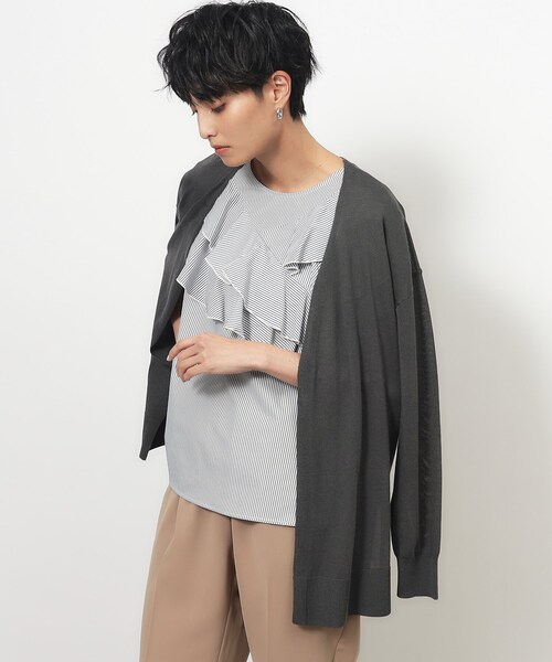 OPAQUE.CLIP（オペークドットクリップ）の「◆ミドル丈カーディガン【接触冷感/抗ピル/洗濯機洗い可】（カーディガン/ボレロ・レディース・ダークグレー/ホワイト/ナチュラル/ブラック・40/38）」の3枚目の写真