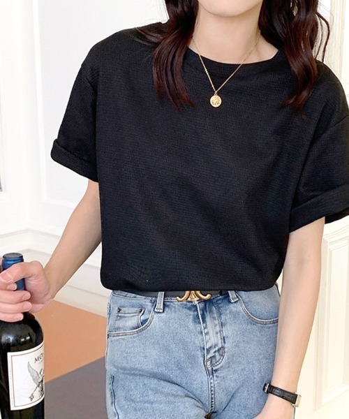 Futier land（フューティアランド）の「クルーネックワッフル半袖カットソー（Tシャツ/カットソー・レディース・ブラック/オレンジ/ホワイト/グリーン・FREE）」の2枚目の写真