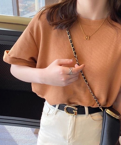 Futier land（フューティアランド）の「クルーネックワッフル半袖カットソー（Tシャツ/カットソー・レディース・ブラック/オレンジ/ホワイト/グリーン・FREE）」の5枚目の写真