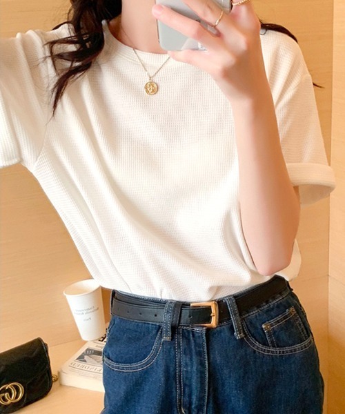 Futier land（フューティアランド）の「クルーネックワッフル半袖カットソー（Tシャツ/カットソー・レディース・ブラック/オレンジ/ホワイト/グリーン・FREE）」の9枚目の写真