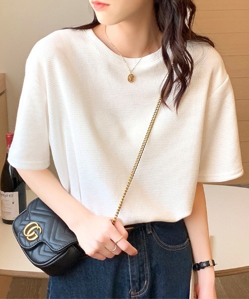 Futier land（フューティアランド）の「クルーネックワッフル半袖カットソー（Tシャツ/カットソー・レディース・ブラック/オレンジ/ホワイト/グリーン・FREE）」の12枚目の写真