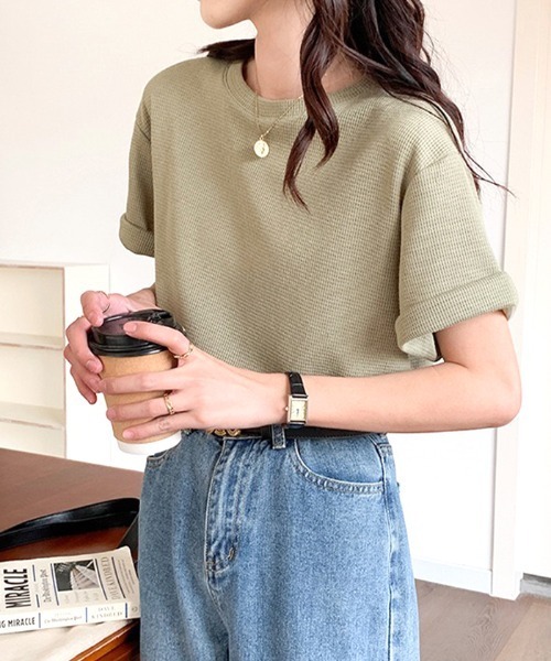 Futier land（フューティアランド）の「クルーネックワッフル半袖カットソー（Tシャツ/カットソー・レディース・ブラック/オレンジ/ホワイト/グリーン・FREE）」の14枚目の写真