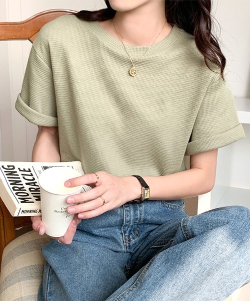 Futier land（フューティアランド）の「クルーネックワッフル半袖カットソー（Tシャツ/カットソー・レディース・ブラック/オレンジ/ホワイト/グリーン・FREE）」の15枚目の写真