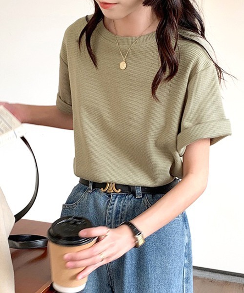 Futier land（フューティアランド）の「クルーネックワッフル半袖カットソー（Tシャツ/カットソー・レディース・ブラック/オレンジ/ホワイト/グリーン・FREE）」の16枚目の写真