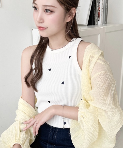 セール】T/Cカットテレコリブハート刺繍アメスリタンクトップ