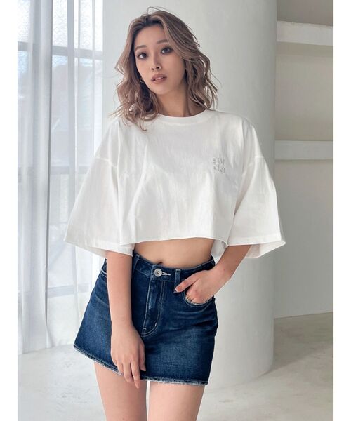 GYDA（ジェイダ）の「Square gydaショートBIG Tシャツ（Tシャツ/カットソー・レディース・オフホワイト/ブラック/ベージュ・FREE）」の5枚目の写真