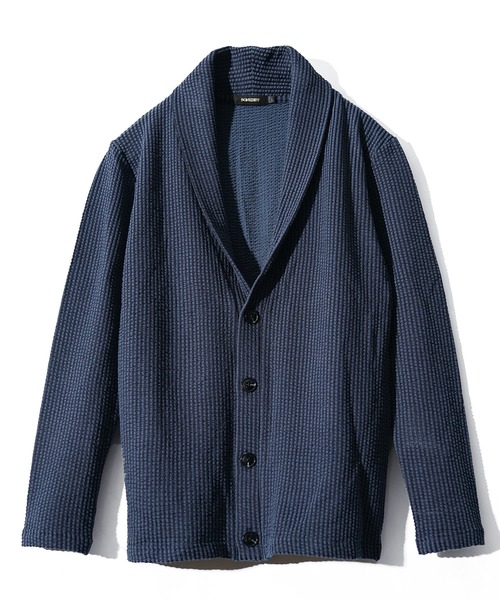 SOMEDIFF（サムディフ）の「【SOMEDIFF】シアサッカーショールカラーカーディガン メンズ（カーディガン/ボレロ・メンズ・ブラック/ネイビー/ホワイト×ネイビー/ホワイト・S/M/L/XL）」の8枚目の写真