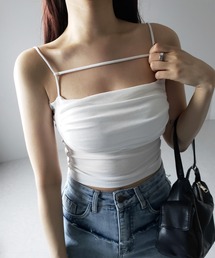 【 カップ付き/2WAY 】ラインストラップタックショートキャミソール / line strap tuck short camisole