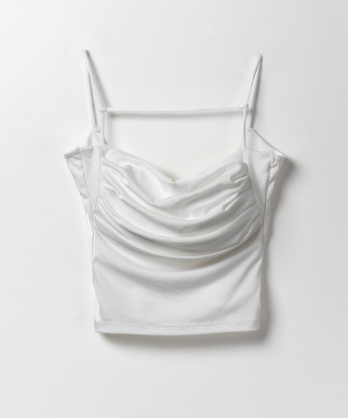 me+em select(ミームセレクト)の「【 カップ付き/2WAY 】ラインストラップタックショートキャミソール / line strap tuck short camisole(キャミソール・レディース・グレー/ホワイト/ブラック・FREE)」の8枚目の写真