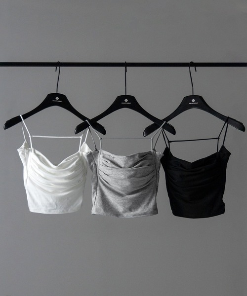 me+em select(ミームセレクト)の「【 カップ付き/2WAY 】ラインストラップタックショートキャミソール / line strap tuck short camisole(キャミソール・レディース・グレー/ホワイト/ブラック・FREE)」の15枚目の写真