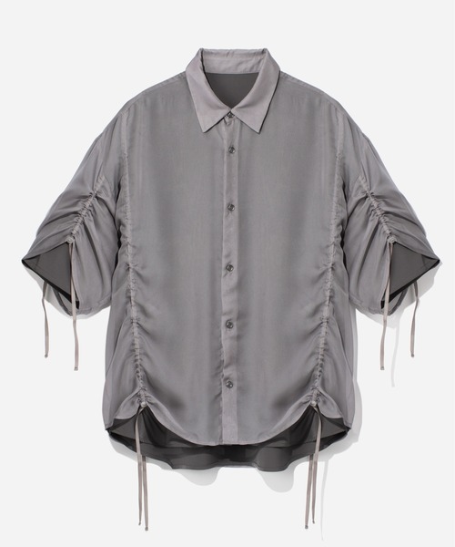 HARE（ハレ）の「シアーキリカエギャザーシャツ(HARE)（シャツ/ブラウス・メンズ・ブラック/グレー・FREE）」の2枚目の写真