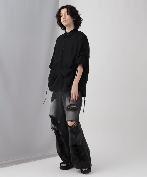 HARE（ハレ）の「シアーキリカエギャザーシャツ(HARE)（シャツ/ブラウス・メンズ・ブラック/グレー・FREE）」の3枚目の写真
