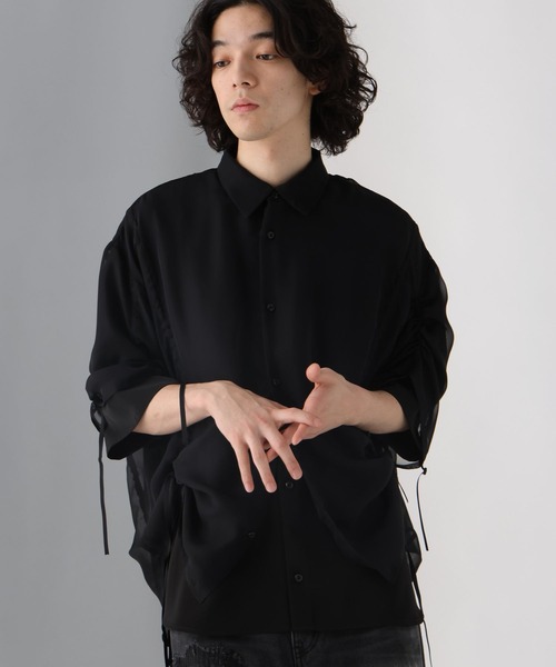 HARE（ハレ）の「シアーキリカエギャザーシャツ(HARE)（シャツ/ブラウス・メンズ・ブラック/グレー・FREE）」の4枚目の写真