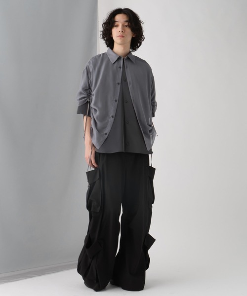 HARE（ハレ）の「シアーキリカエギャザーシャツ(HARE)（シャツ/ブラウス・メンズ・ブラック/グレー・FREE）」の6枚目の写真