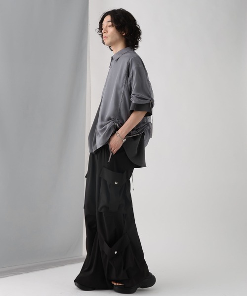 HARE（ハレ）の「シアーキリカエギャザーシャツ(HARE)（シャツ/ブラウス・メンズ・ブラック/グレー・FREE）」の7枚目の写真