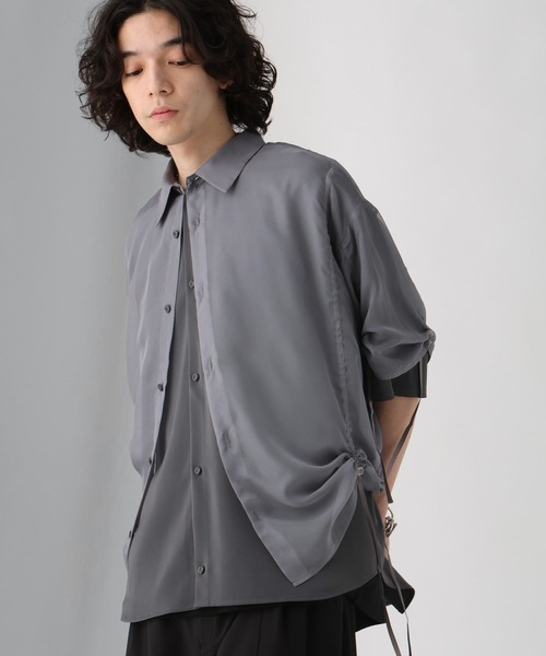 HARE（ハレ）の「シアーキリカエギャザーシャツ(HARE)（シャツ/ブラウス・メンズ・ブラック/グレー・FREE）」の8枚目の写真