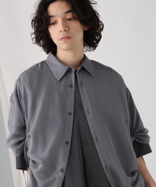 HARE（ハレ）の「シアーキリカエギャザーシャツ(HARE)（シャツ/ブラウス・メンズ・ブラック/グレー・FREE）」の9枚目の写真