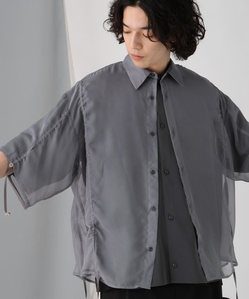 HARE（ハレ）の「シアーキリカエギャザーシャツ(HARE)（シャツ/ブラウス・メンズ・ブラック/グレー・FREE）」の10枚目の写真