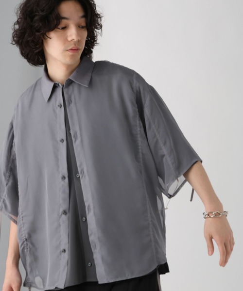 HARE（ハレ）の「シアーキリカエギャザーシャツ(HARE)（シャツ/ブラウス・メンズ・ブラック/グレー・FREE）」の11枚目の写真