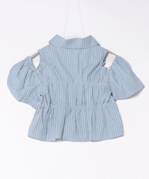 Mayree（メイリー）の「【Mayree】ストライプ柄  オープンショルダー リボン ブラウス（シャツ/ブラウス・レディース・ブルー・MEDIUM/LARGE）」の6枚目の写真