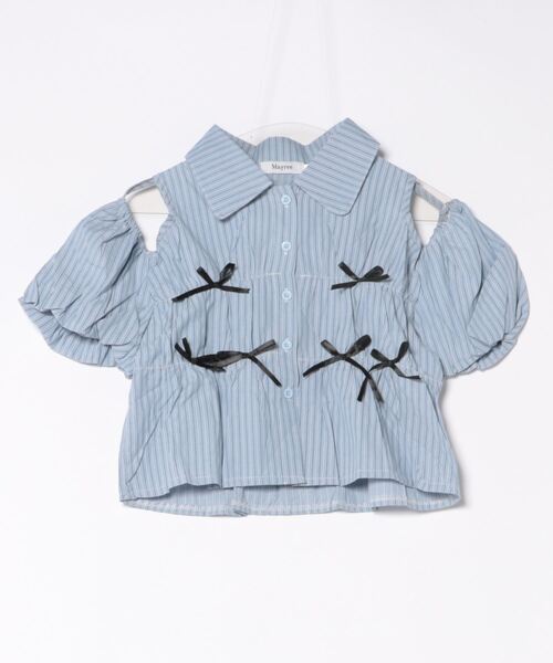 Mayree（メイリー）の「【Mayree】ストライプ柄  オープンショルダー リボン ブラウス（シャツ/ブラウス・レディース・ブルー・MEDIUM/LARGE）」の5枚目の写真