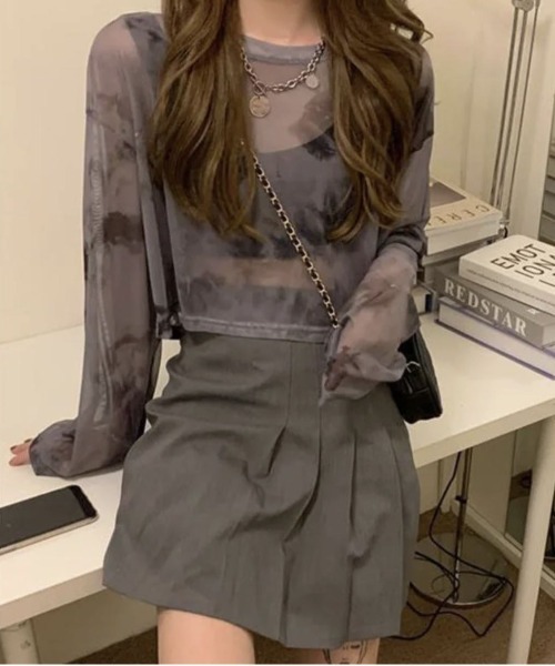 Jelly moo(ジェリームー)の「【 Jelly moo / ジェリームー 】 ショート丈 タイダイ柄 シアー トップス #(Tシャツ/カットソー・レディース・パープル/ブラック・FREE)」の6枚目の写真