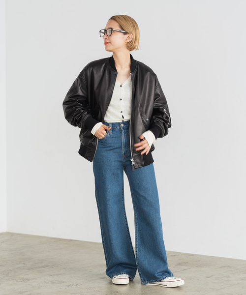 Spick & Span（スピックアンドスパン）の「LOT/SMPL-008 LEATHER MA-1（ライダースジャケット・レディース・ブラック・36/38）」の2枚目の写真