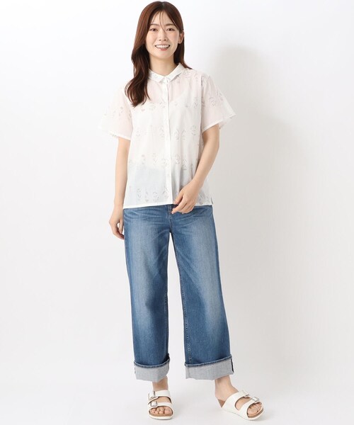 one'sterrace(ワンズテラス)の「花柄プリント 前開き半袖ブラウス(シャツ/ブラウス・レディース・ホワイト系9/ブルー系その他7/ベージュ系8・02)」の12枚目の写真