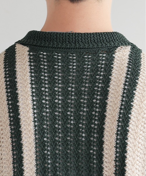 RAGEBLUE（レイジブルー）の「クロシェ編み/オーバーサイズニットシャツカーディガン（ニット/セーター・メンズ・グリーン/ブラック・LARGE/MEDIUM）」の13枚目の写真