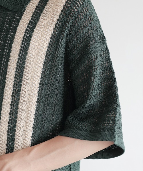 RAGEBLUE（レイジブルー）の「クロシェ編み/オーバーサイズニットシャツカーディガン（ニット/セーター・メンズ・グリーン/ブラック・LARGE/MEDIUM）」の15枚目の写真